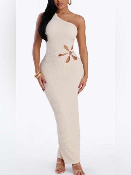 Julia by love J Dresses & Skirts - One-Shoulder Cream Maxi Dress with Floral Cutout